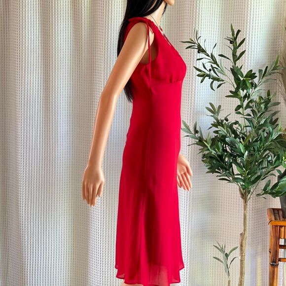 Vintage Y2K Breakin’ Loose Red Midi Slip Dress‎ Beaded Trim Made in USA Size 5/6 - Picture 4 of 8